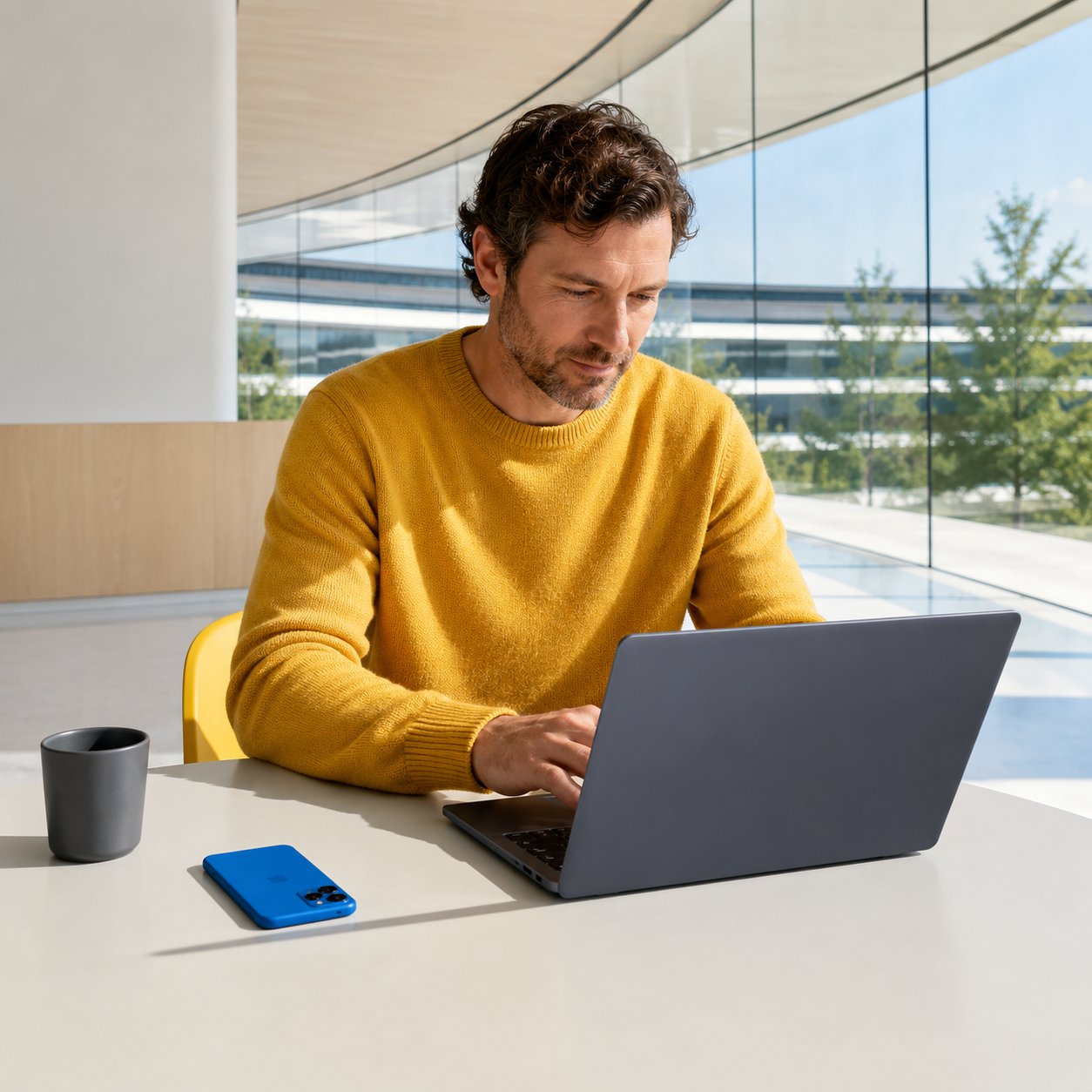 A NORDBYT principal working at a campus table